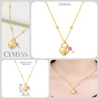 Original 925 Sterling Silver 18K Gold Heart Lock and Key Necklace Y-shaped Chain Necklace For Women Memorial Prayer Jewelry Gift