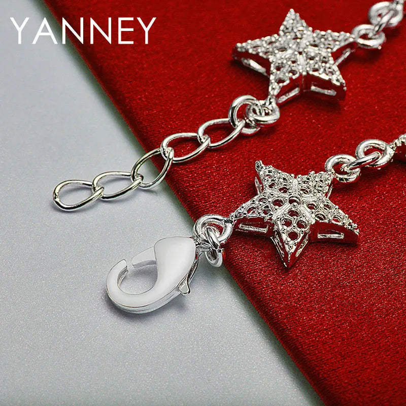 925 Sterling Silver 8-inch Star Bracelet Women Wedding Party Jewellery Gift