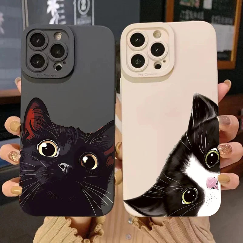Cute Black Cat Silicone Case for iPhone 17 16 15 14 13 12 Pro Max