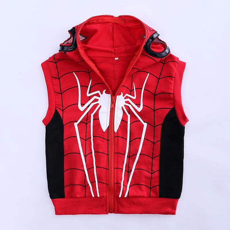3pcs Spiderman Cosplay Costume Kids Boys Hooded Vest T-Shirt & Pants Tracksuit