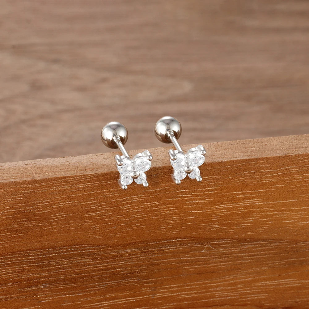 1 Pair Fashion Stainless Steel Zircon Butterfly Pendant Earrings Helix