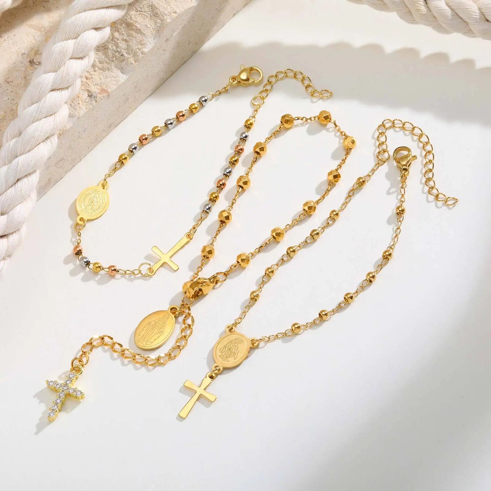 316L Stainless Steel Cross Bracelet for Women, Fashion Adjustable Chain Religious Christian Jewelry