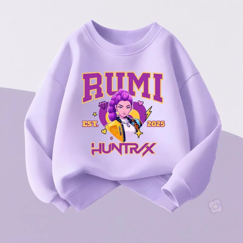 K-pop Girls Cartoon Print Long Sleeve O-Neck Casual Hoodies Sport Pullovers