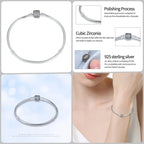 925 Silver 17-20CM Heart Pave Zirconia Original Bracelets Infinity Bracelet Fit DIY Charms Bead Birthday Jewelry Gifts Hot Sale