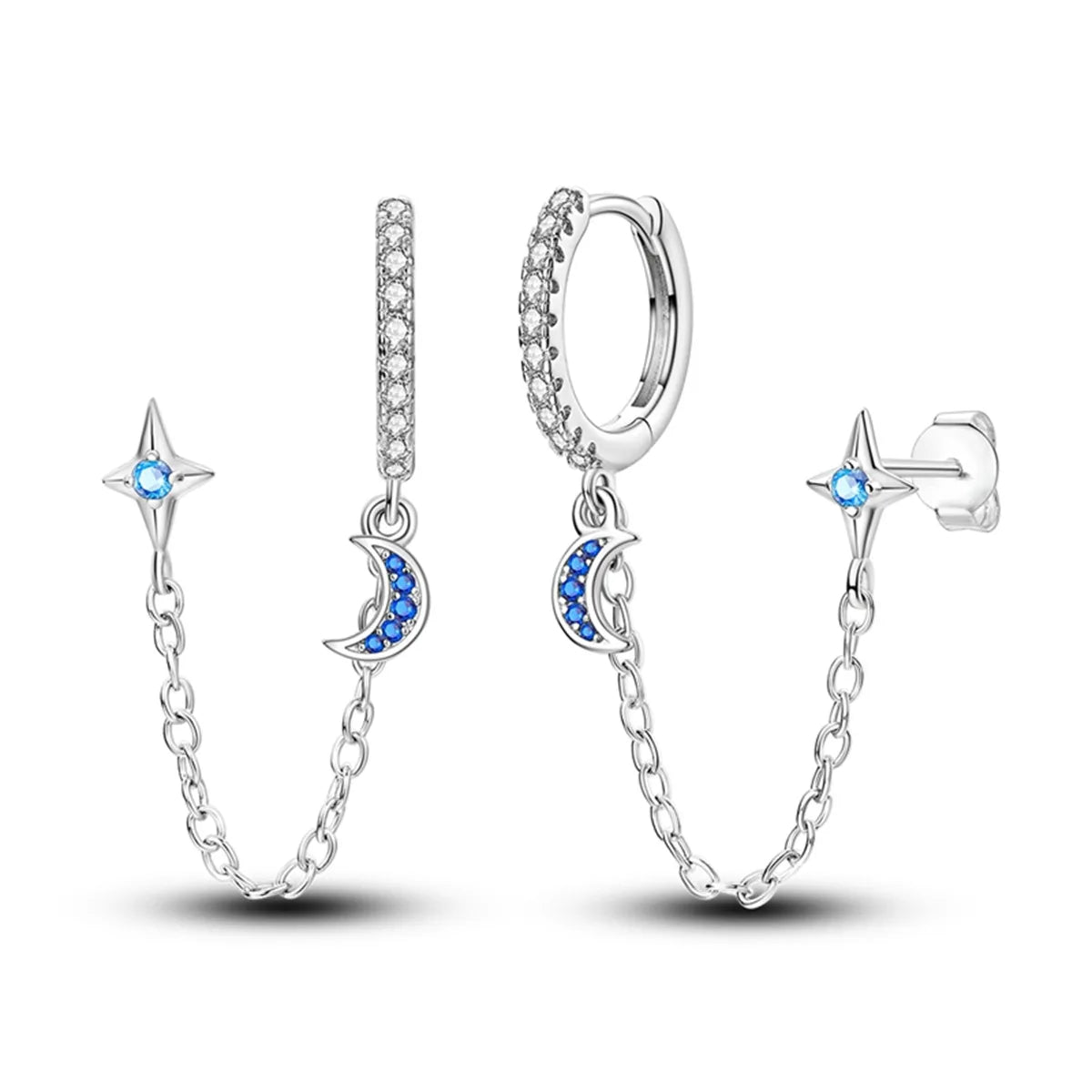 925 Sterling Silver Mysterious Star Moon Versatile Hoop Earrings Women's Gift
