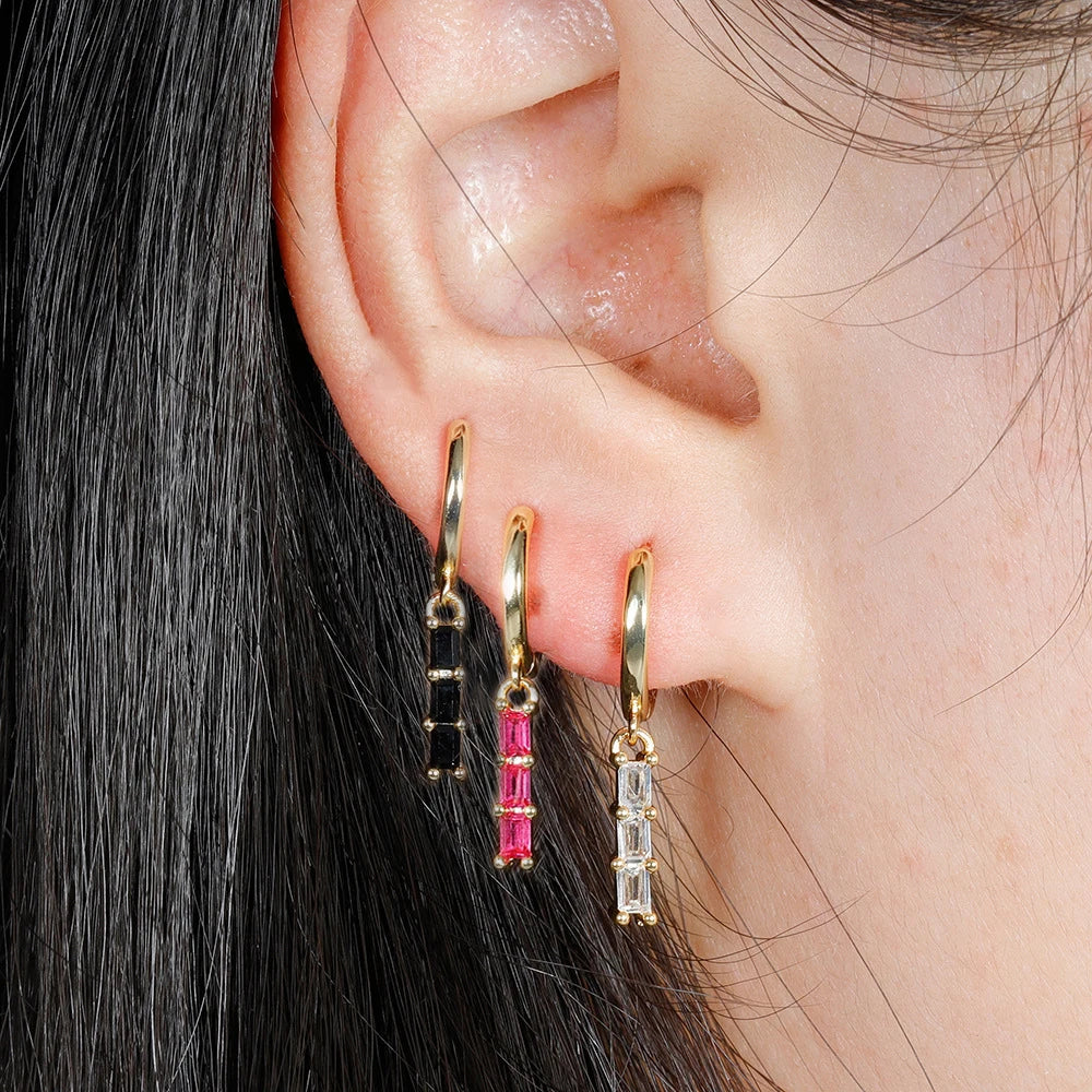 1 Pair Stainless Steel Colourful Zircon Square Dangle Earrings Punk