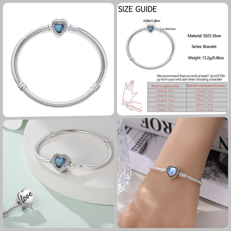 925 Silver 17-20CM Heart Pave Zirconia Original Bracelets Infinity Bracelet Fit DIY Charms Bead Birthday Jewelry Gifts Hot Sale