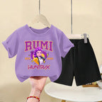 K-pop Girls Summer Casual Outfit Short Sleeve Top and Elastic Waist Shorts