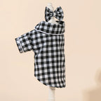 Grid Pattern Cat Dog Pajamas Set Soft Sleepsuit with Flower Headband