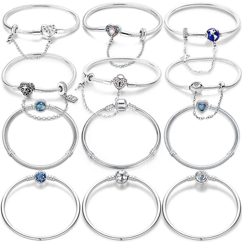 925 Sterling Silver Forever Love Peach Heart Bracelets Star Moon Airplane Earth Bracelets For Women Fit DIY Charms Party Jewelry