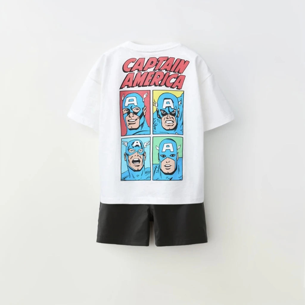 Spiderman Print Boys Short Sleeve Suit Summer Kids T-Shirt & Shorts 2pc Set