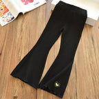 Girls Flare Leggings 2025 Casual Elastic Pants Heart Embroidery Slim Fit