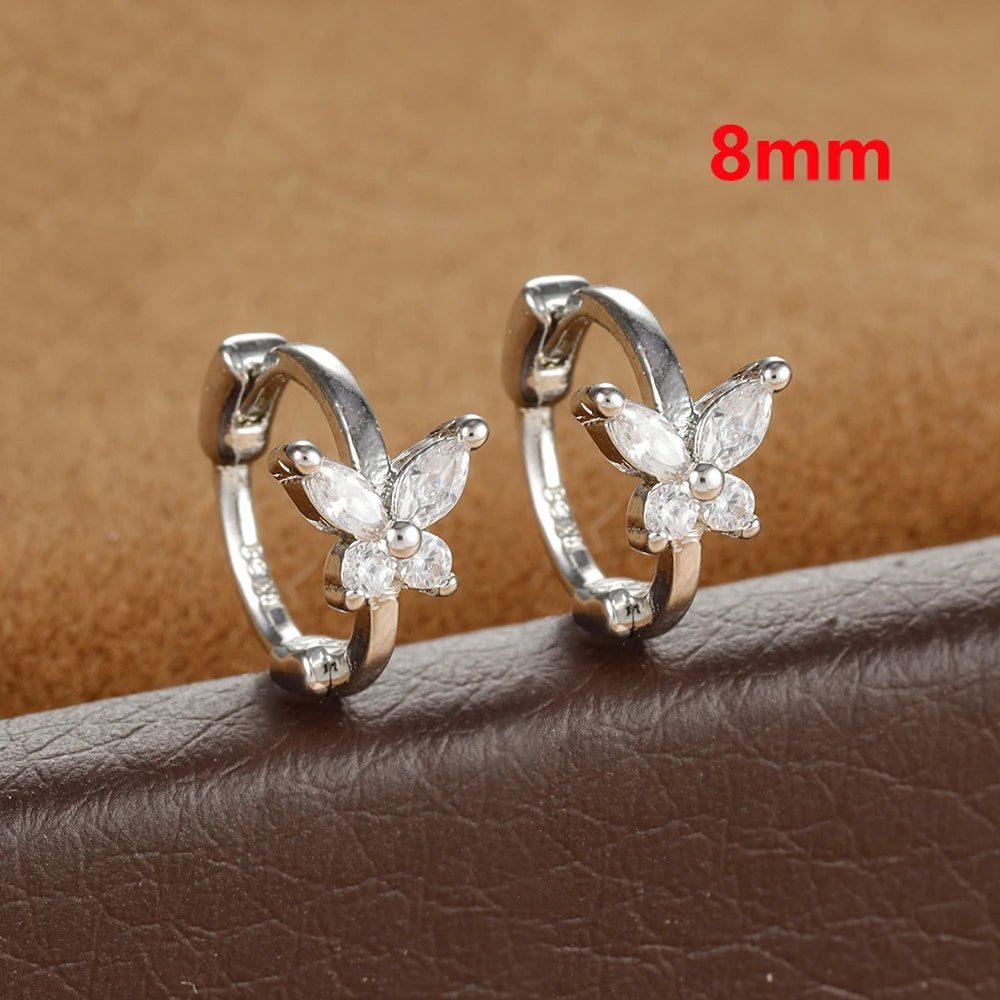 Stainless Steel Zircon Butterfly Minimal Hoop Earrings Gold Huggie