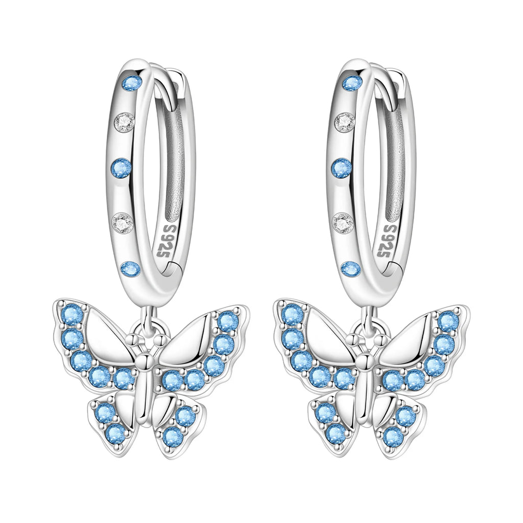 925 Sterling Silver Blue Iris Flower Drop Earrings Anniversary Jewellery Gift