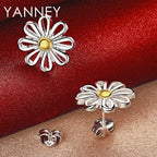 925 Sterling Silver Sunflower Stud Earrings Women Fashion Wedding Jewellery