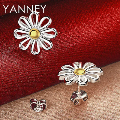925 Sterling Silver Sunflower Stud Earrings Women Fashion Wedding Jewellery