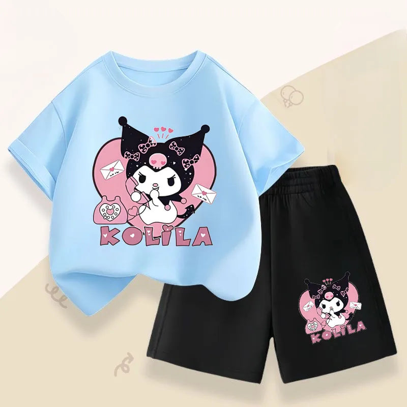 Sanrio Kuromi Girls Summer Breathable Outfits T-Shirt and Shorts Set