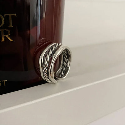 925 Sterling Silver Weave Adjustable Ring Wedding Vintage Luxury Jewellery Accessory