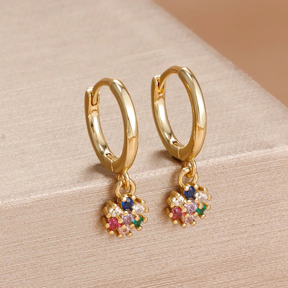 Exquisite Colourful Crystal Flower Hoop Earrings Stainless Steel