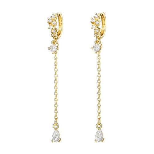 New Stainless Steel Water Drop Hoop Earrings Cubic Zirconia Flowers