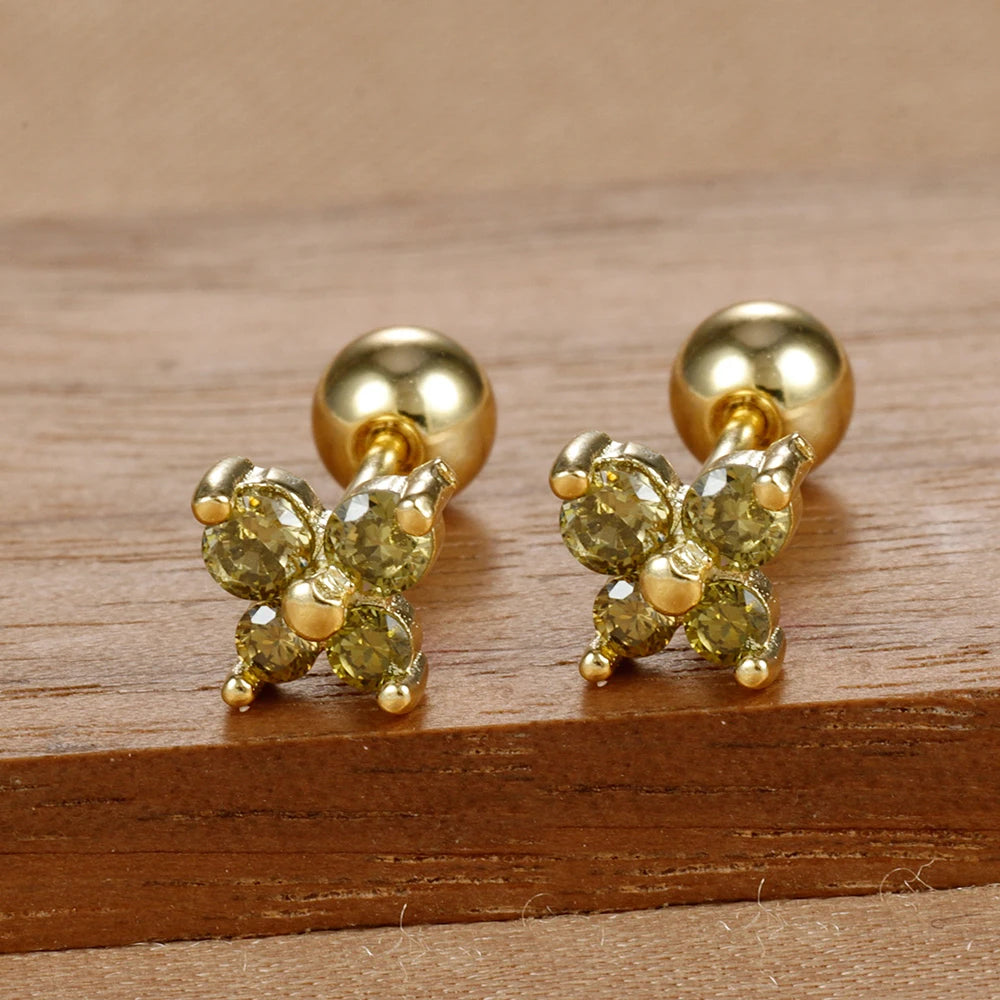 1 Pair Fashion Stainless Steel Zircon Butterfly Pendant Earrings Helix