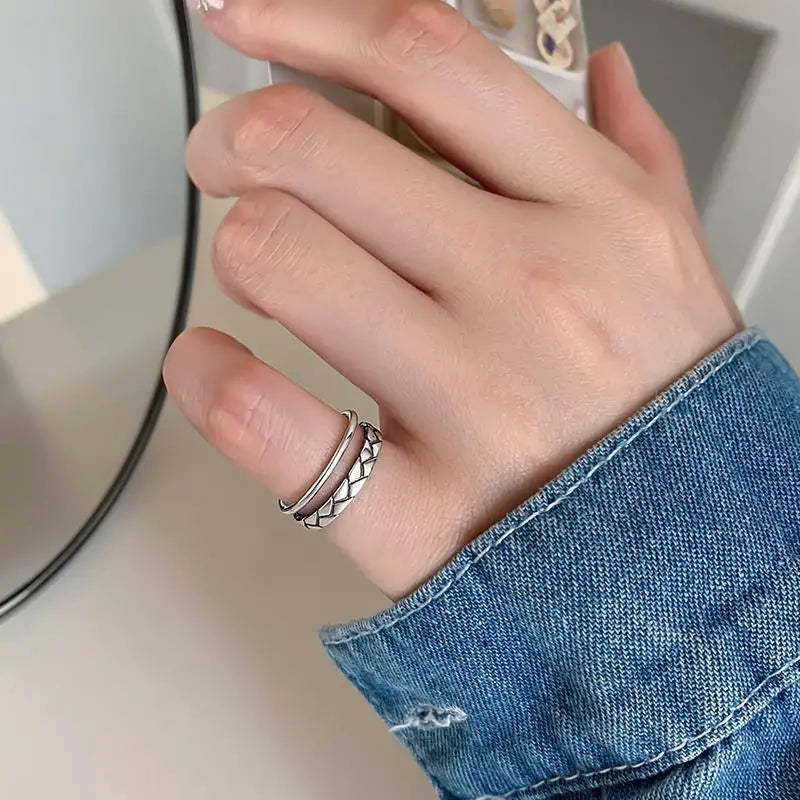 Double-Layer Adjustable Ring 925 Sterling Silver Wedding Vintage Luxury Jewellery