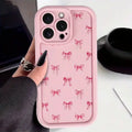 Gentle Pink Bow Soft Case for iPhone 16 17 15 14 13 12 11 Pro Max Plus SE