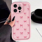 Gentle Pink Bow Soft Case for iPhone 16 17 15 14 13 12 11 Pro Max Plus SE