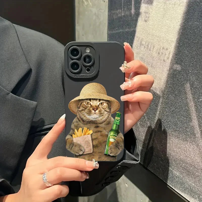Cute Beer Cat Soft Case for Xiaomi Mi 15 14T 13T Pro Poco F6 F5 X5