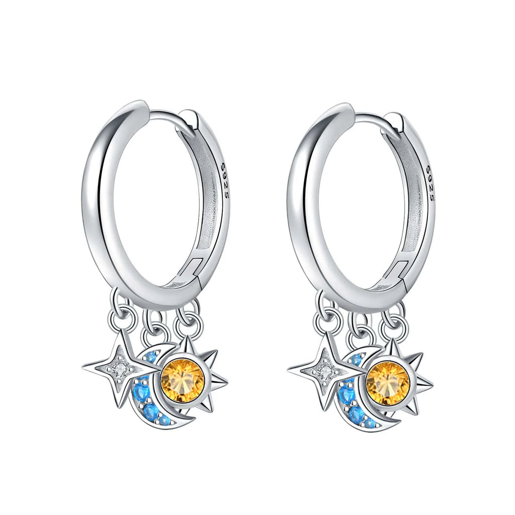 925 Sterling Silver Moon Tassel Versatile Hoop Earrings Fine Birthday Gift