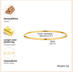 Women Bangle Bracelet Stainless Steel, 18k Gold Plated 2mm Stackable Glossy Thin Jewelry