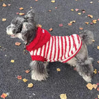 Red Stripe Hooded Dog Cat Vest, Warm Plush Fleece Jacket for Small Medium Pets, Winter Coat with Cute Animal Costume Hood