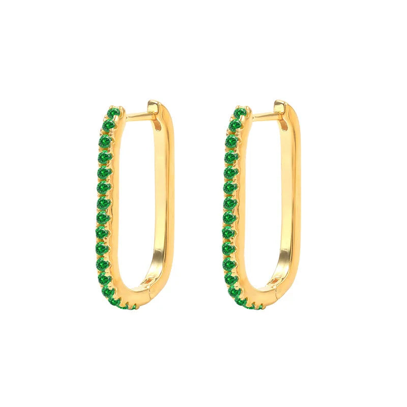 2PCS Stainless Steel Square Huggie Hoop Earrings Cubic Zirconia