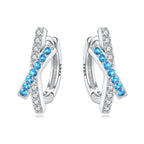 925 Sterling Silver Blue White Cross Versatile Hoop Earrings Birthday Gift