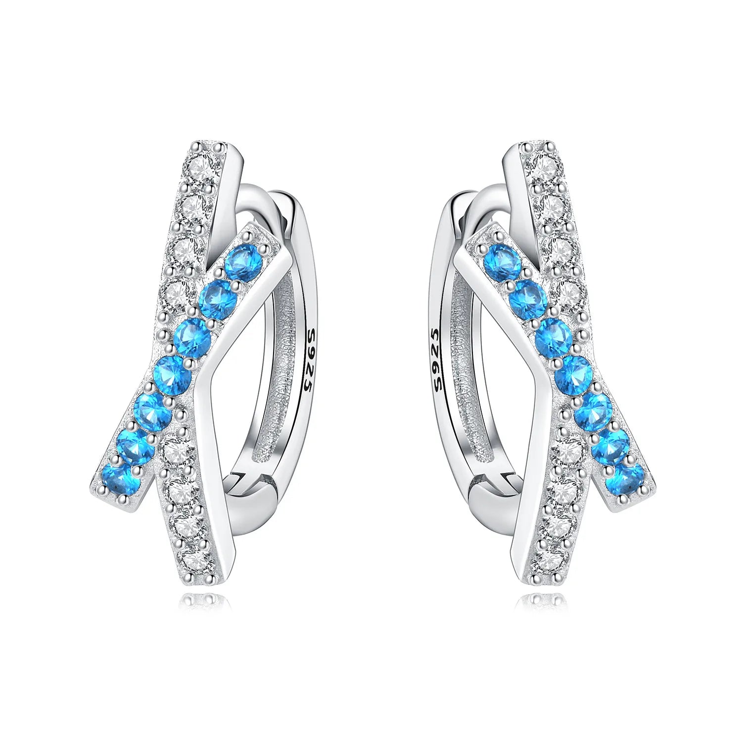 925 Sterling Silver Blue White Cross Versatile Hoop Earrings Birthday Gift