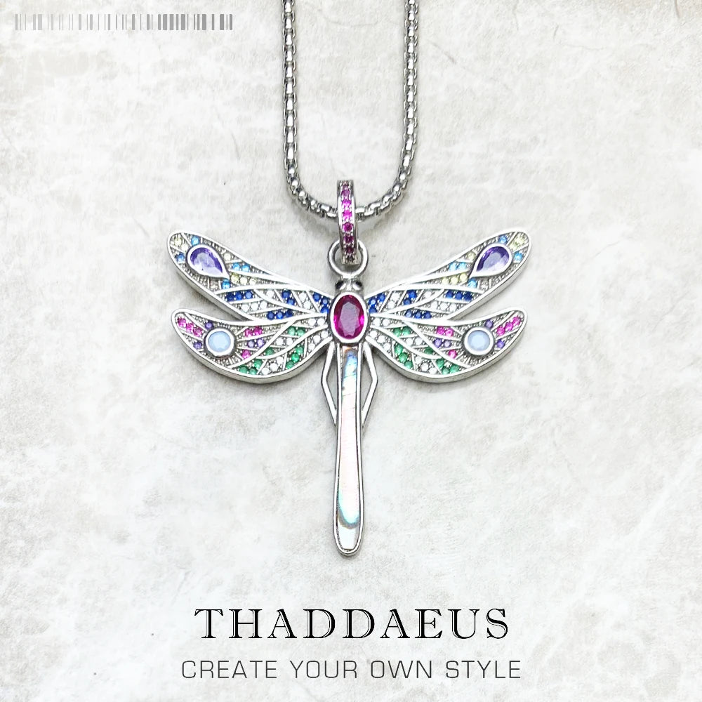 Colourful Dragonfly Pendant Necklace 925 Sterling Silver Fine Jewellery