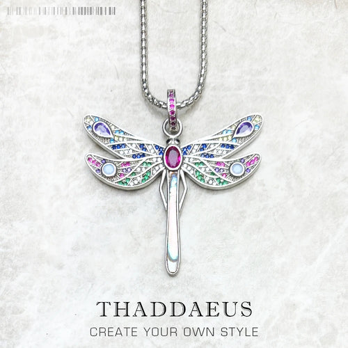 Colourful Dragonfly Pendant Necklace 925 Sterling Silver Fine Jewellery