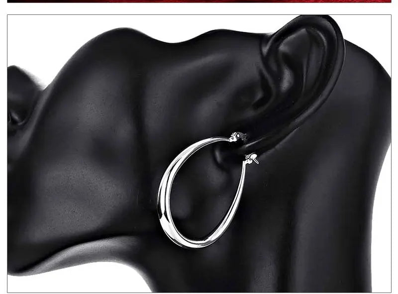 925 Sterling Silver 40mm U-Shaped Hoop Earrings Women Charm Wedding Jewellery