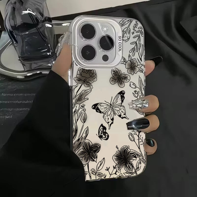 Black Butterfly Flowers IMD Case for Redmi Note 14 13 12 11 Pro