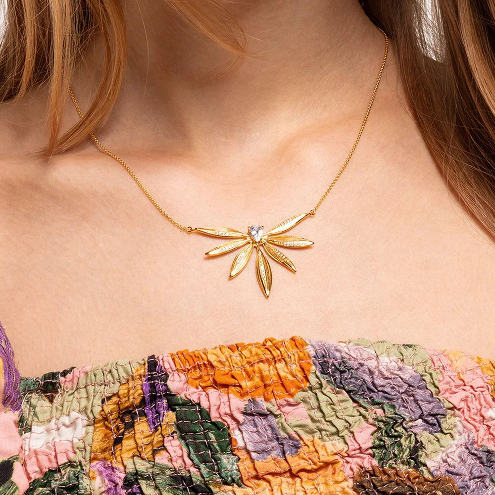 Large Leaves Necklace 925 Sterling Silver Spring Fine Jewellery Women's Gift