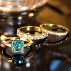 3pcs Aqua Blue Stone Square Triple Ring Set Antique Gold Color White Crystal Stacking Wedding Engagement Rings For Women Jewelry