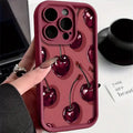 Luxury Wine Red Cherry Case for iPhone 16 15 17 14 13 12 11 Pro Max 7 8 Plus
