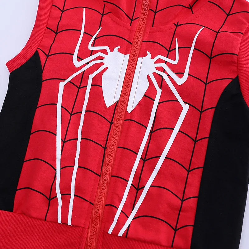 3pcs Spiderman Cosplay Costume Kids Boys Hooded Vest T-Shirt & Pants Tracksuit