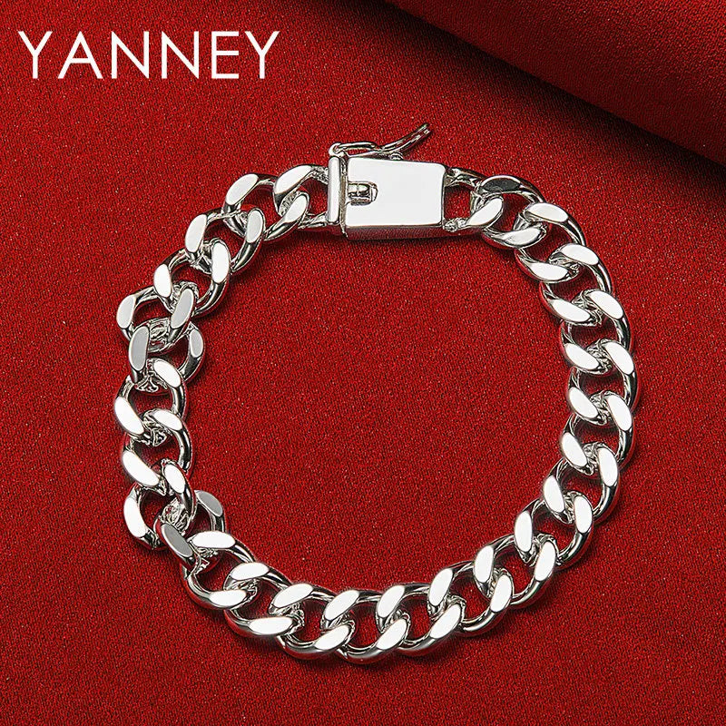 925 Sterling Silver 8-inch 10mm Cuban Chain Bracelet Men Women Hip Hop Gift