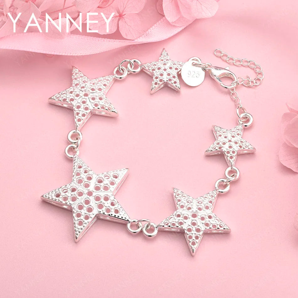 925 Sterling Silver 8-inch Star Bracelet Women Wedding Party Jewellery Gift