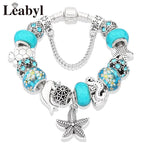 Classic Dolphin Charm Bracelet Blue Murano Crystal Glass DIY Bead Bangle
