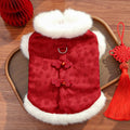 Festive Red Plush Vest Dog Cat Embroidered Costume Warm Sleeveless Jacket