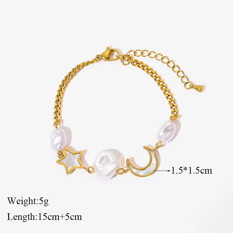 Heart Pearls Stainless Steel Charm Bracelet Girls Birthday Jewellery