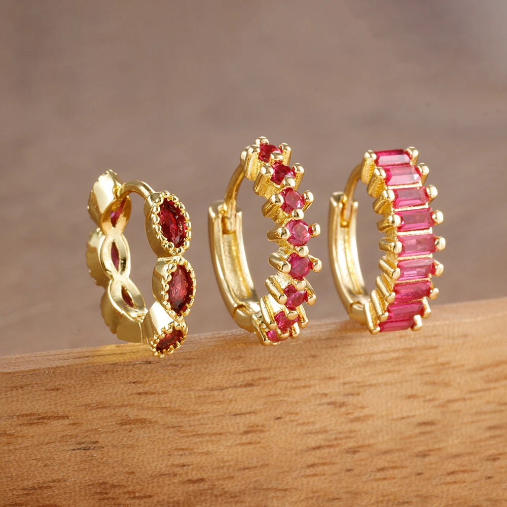 3PCS Stainless Steel Horse Eye Zircon Round Small Hoop Earrings Set