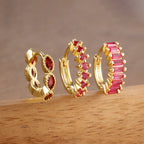 3PCS Stainless Steel Horse Eye Zircon Round Small Hoop Earrings Set